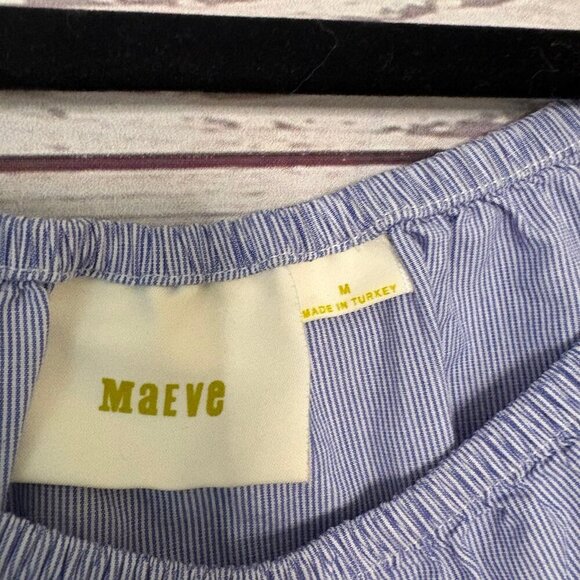 Maeve BlueWhite Microstripe Oversized Peasant Crop Top Med - Picture 4 of 6